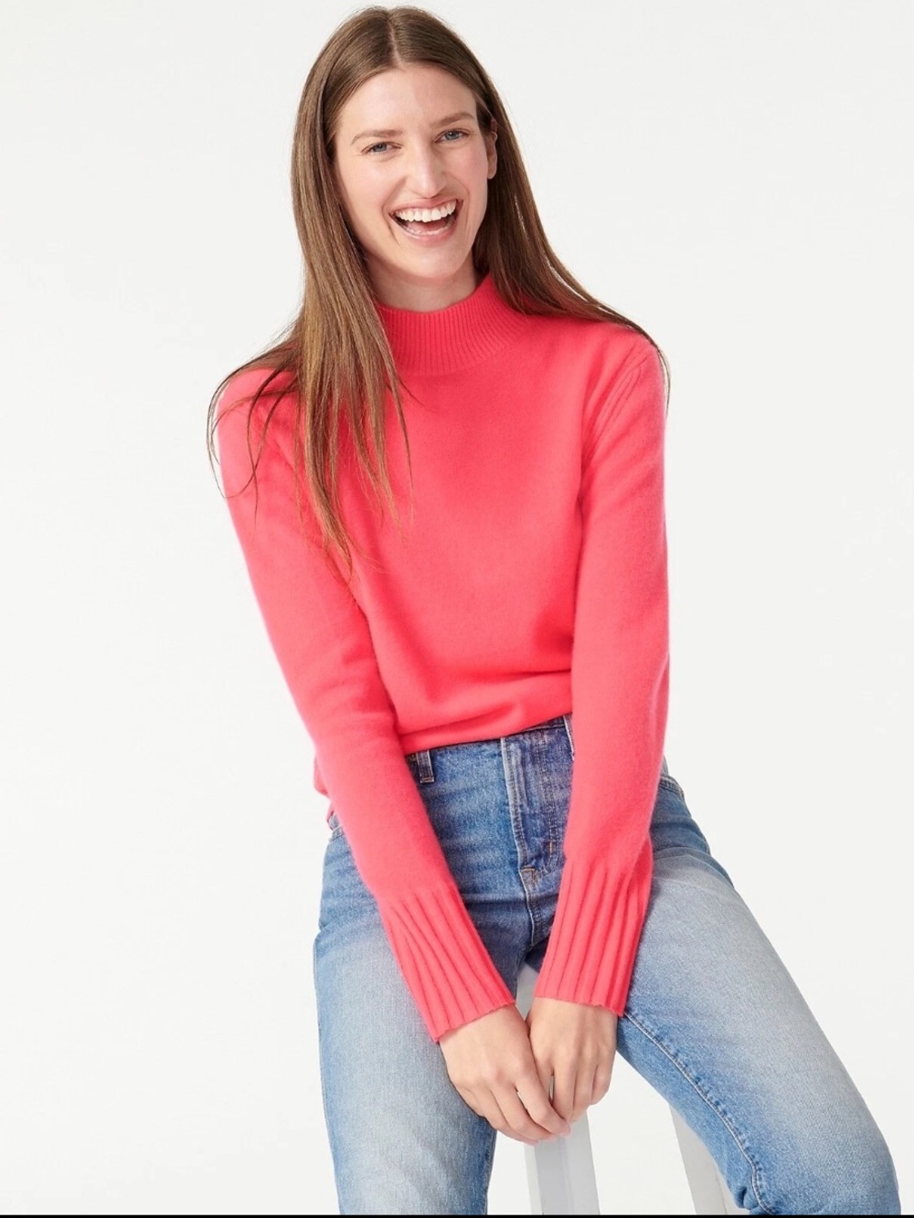 J Crew Coral Cashmere Mock Neck Sweater, S